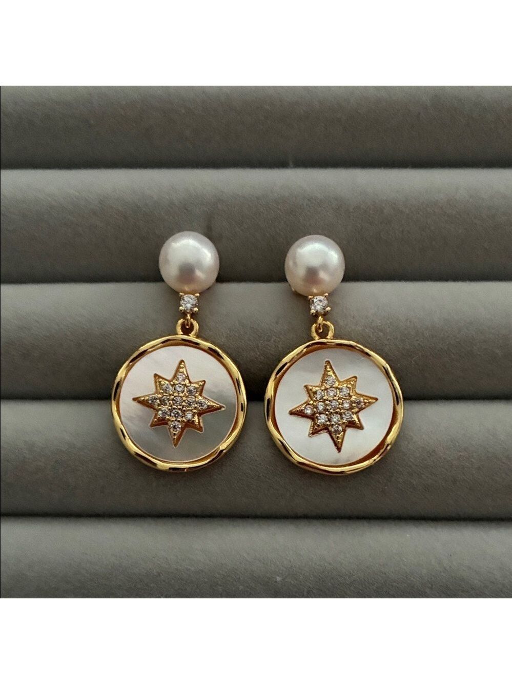 Gold Star Pearl Earrings | Sterling Silver Posts | Christmas Gift for Her